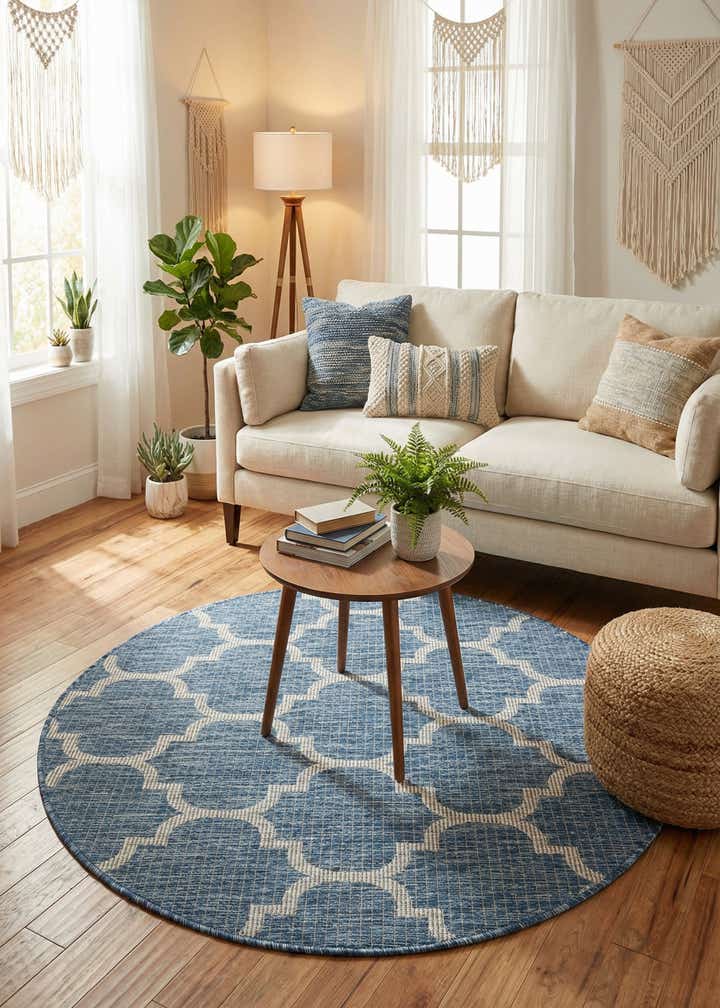 4' x 4' Easy-Clean Trellis Indoor / Outdoor Round Rug