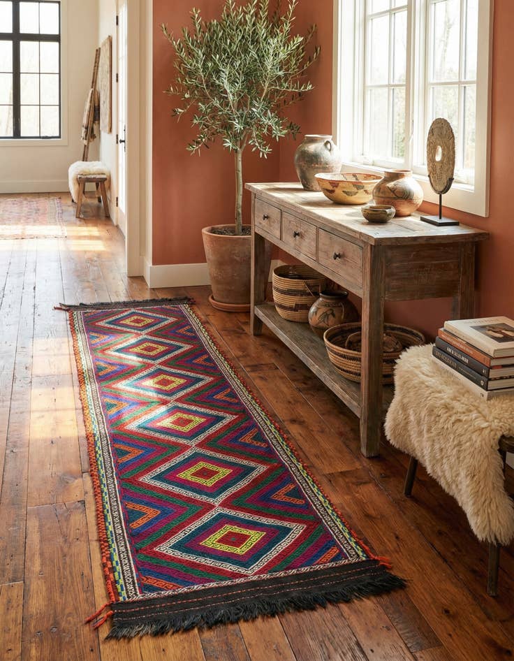 Detail image of  2' x 9' 9  Hand Knotted Kilim Fars Persian Wool Runner Rug