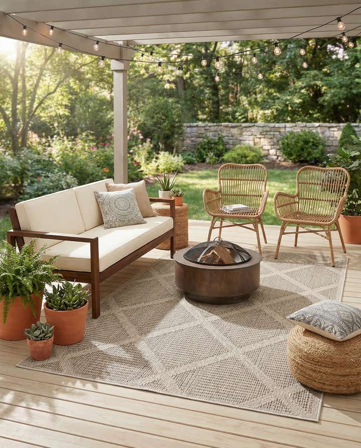 5' 3 x 8' Easy-Clean Trellis Indoor / Outdoor Rug