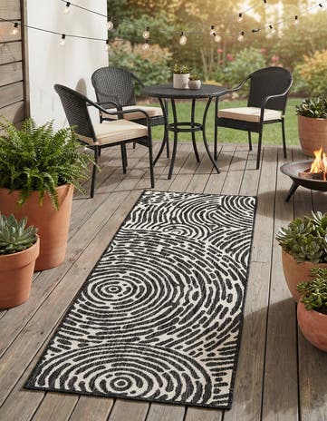 Black and White Easy-Clean Modern Indoor / Outdoor Runner Rug