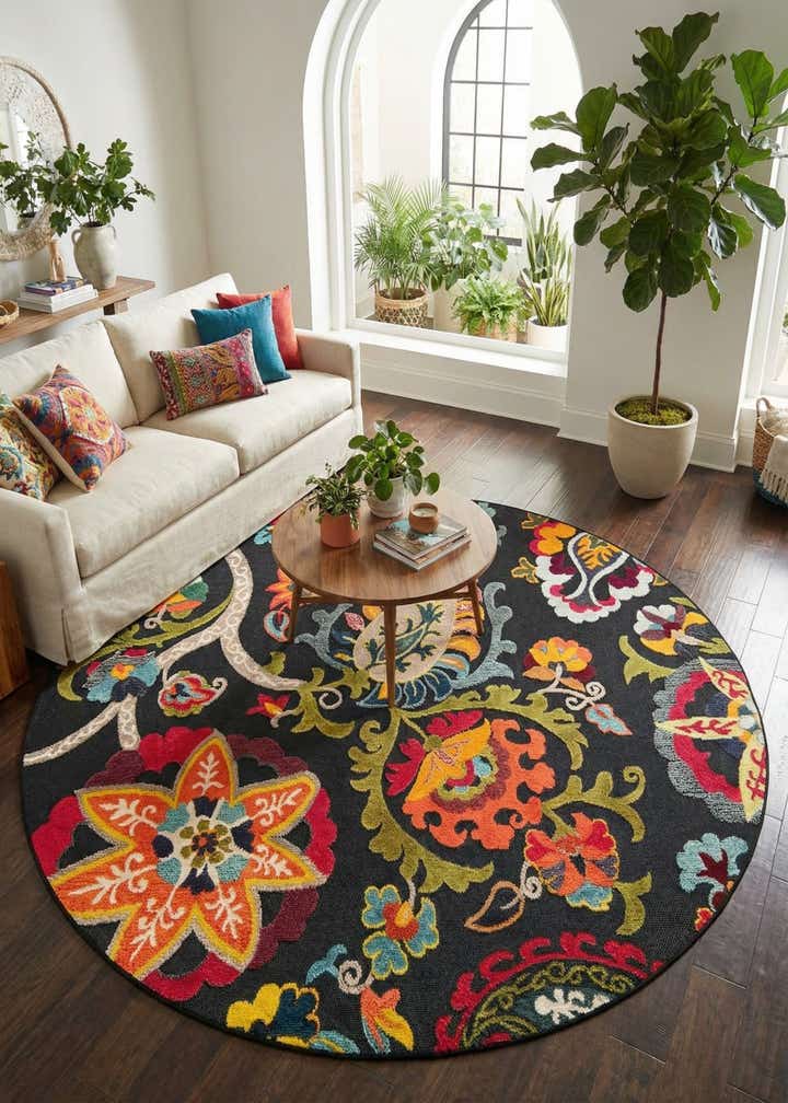 7' 10 x 7' 10 Easy-Clean Casablanca Indoor / Outdoor Round Rug
