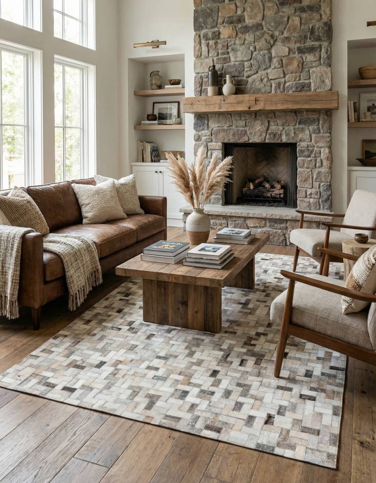 Detail image of 4' 6 x 6' 6 Cowhide Stocks Rug