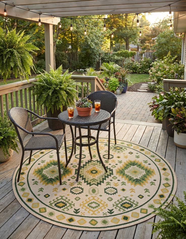 Detail image of 7' 10 x 7' 10  Washable Baja Indoor / Outdoor Round Rug