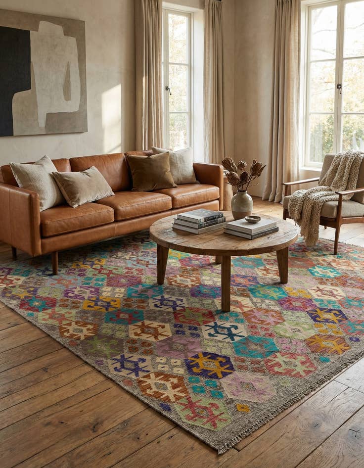 Detail image of  7' x 9' 5  Hand Woven Kilim Modern Wool Rug