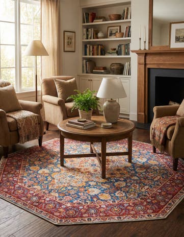 Navy Blue Washable Timeless Octagon Rug