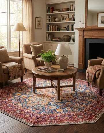 Navy Blue Washable Timeless Octagon Rug
