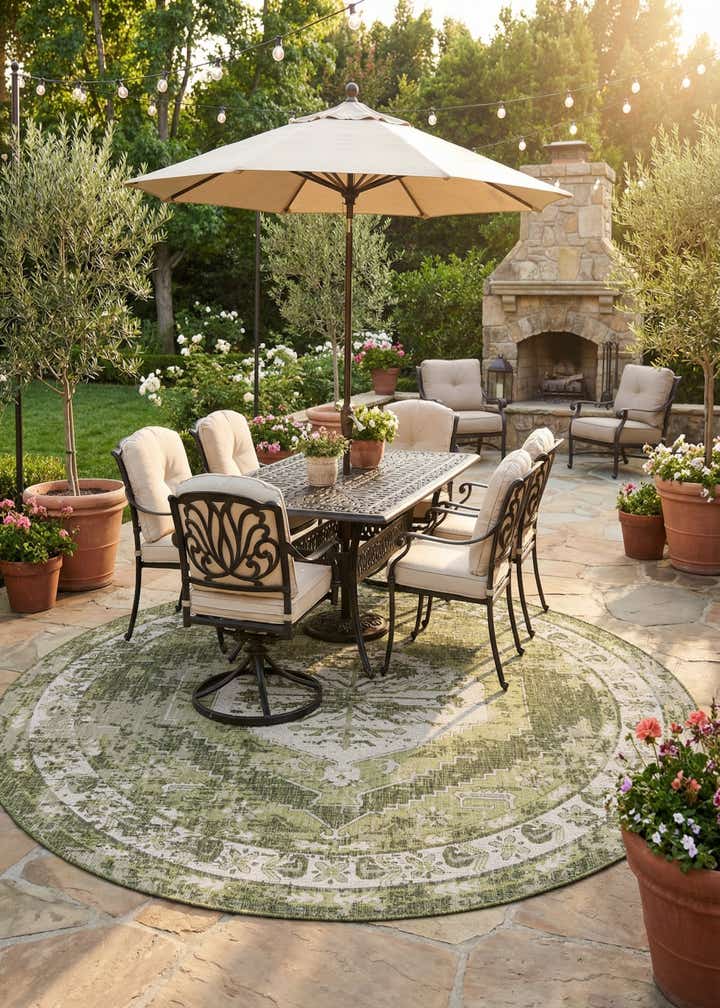 10' x 10' Easy-Clean Traditional Indoor / Outdoor Round Rug
