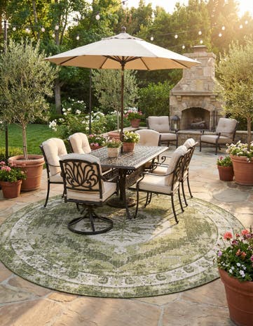 10' x 10' Easy-Clean Traditional Indoor / Outdoor Round Rug