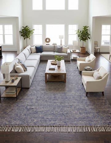 White Navy Hand Woven Braided Jute Rug