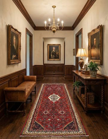 3' 5 x 9' 8 Hand Knotted Hossainabad Persian Wool Runner Rug