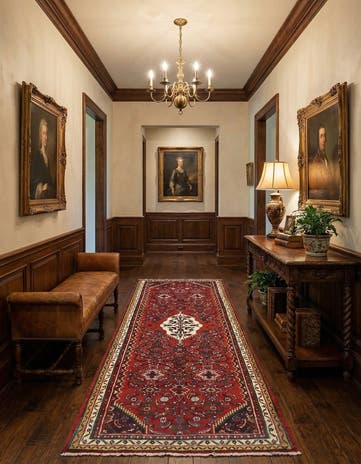 3' 5 x 9' 8 Hand Knotted Hossainabad Persian Wool Runner Rug