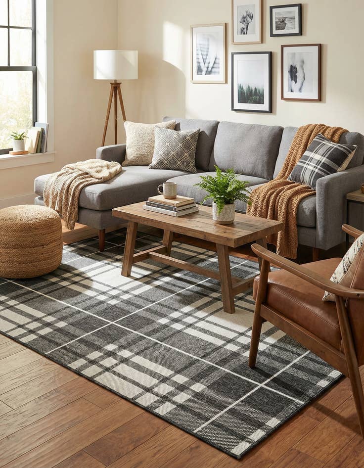 Detail image of 5' 3 x 7'  Washable Checkered Indoor / Outdoor Rug