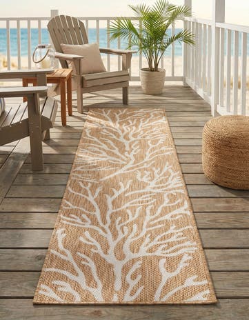 Taupe Easy-Clean Coastal Indoor / Outdoor Runner Rug