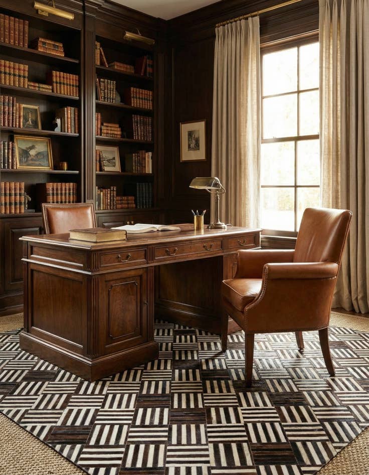 Detail image of 5' 10 x 6' 6 Cowhide Stocks Square Rug