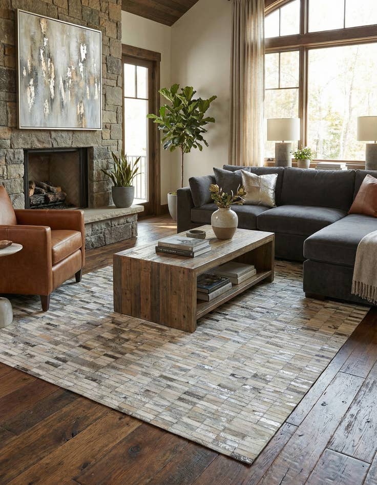 Detail image of  5' 1 x 8' 1 Cowhide - Patchwork Rug