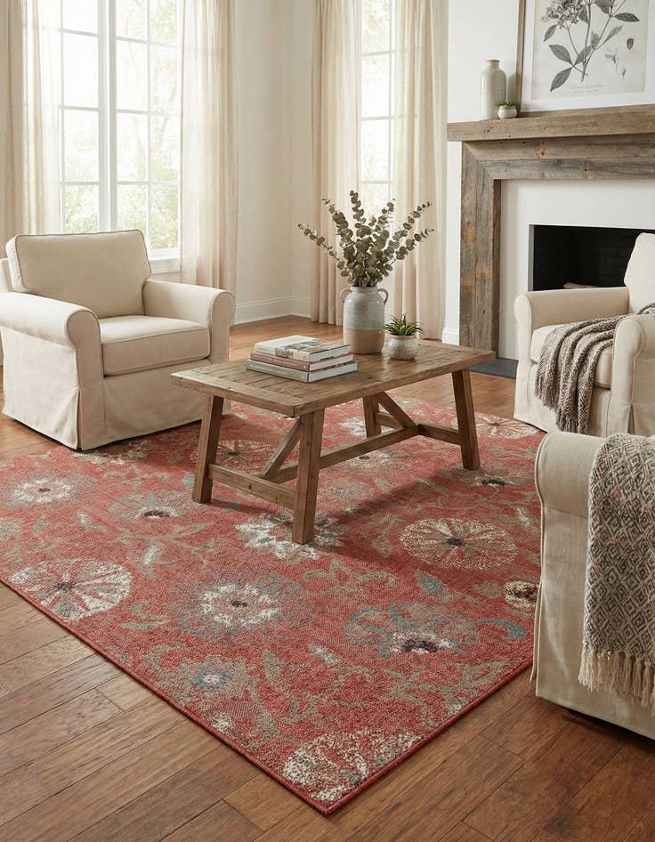 Detail image of  7' 10 x 7' 10  Washable Botanical Indoor / Outdoor Square Rug