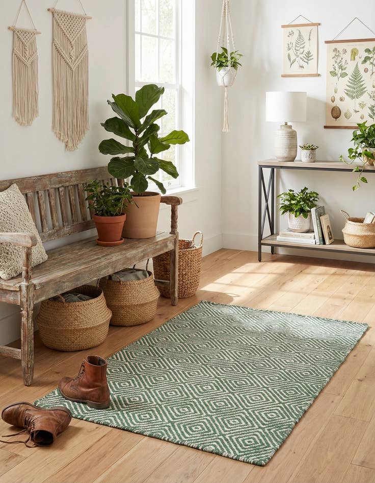 Detail image of  2' x 3' 1  Hand Woven Geo Trellis Flatweave Rug