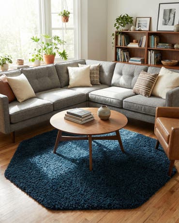  6' x 6' Solid Shag Octagon Rug