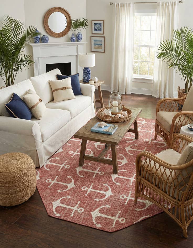 Detail image of 7' 10 x 7' 10  Washable Coastal Indoor / Outdoor Octagon Rug