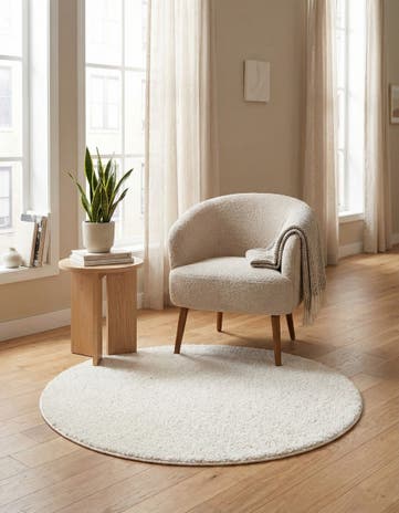 Ivory Solid Frieze Round Rug