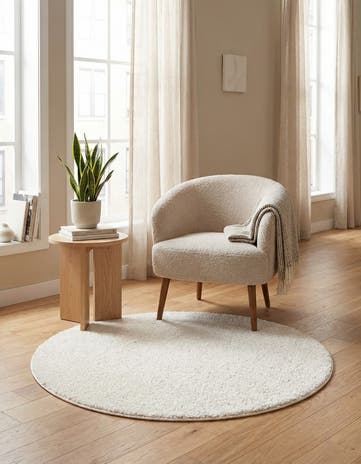 Ivory Solid Frieze Round Rug