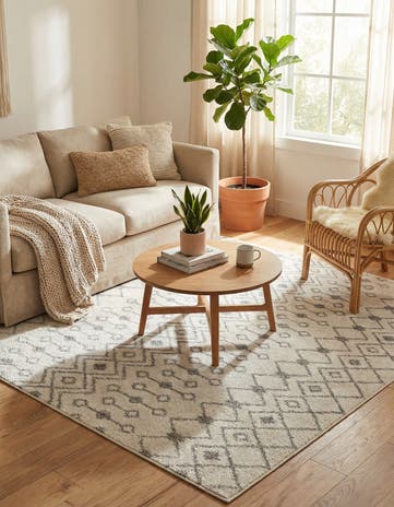 Ivory and Gray Moroccan Trellis Square Rug