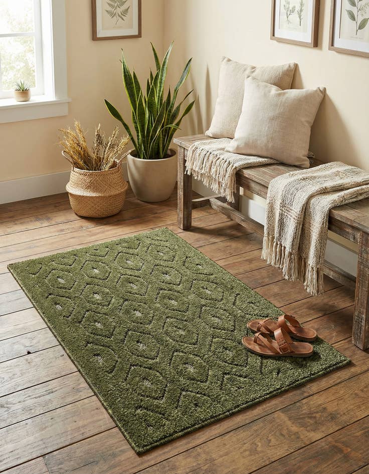 Detail image of 2' x 3'  Washable Trellis Textured Indoor / Outdoor Rug