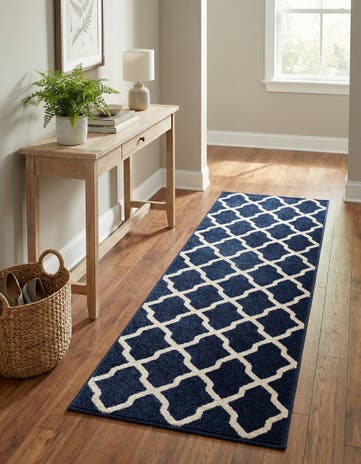 Navy Blue Lattice Runner Rug