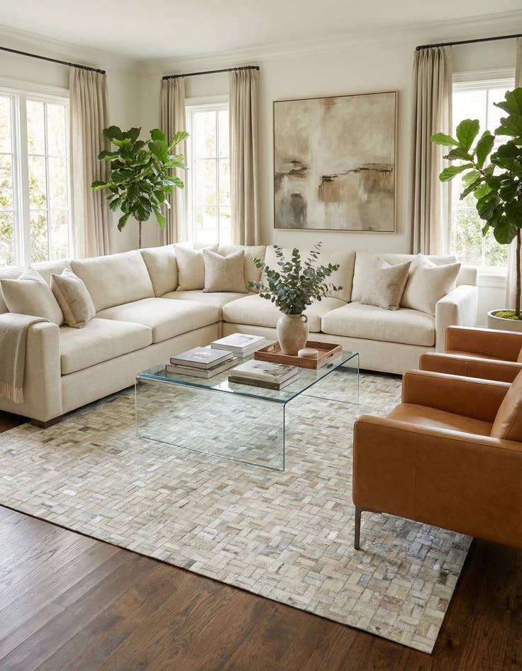 Detail image of 7' 10 x 9' 9 Cowhide Leather Rug