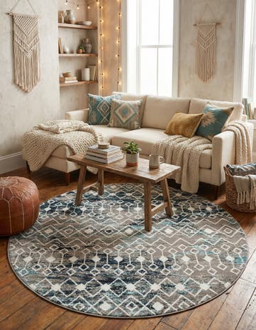 7' 10 x 7' 10 Moroccan Trellis Round Rug