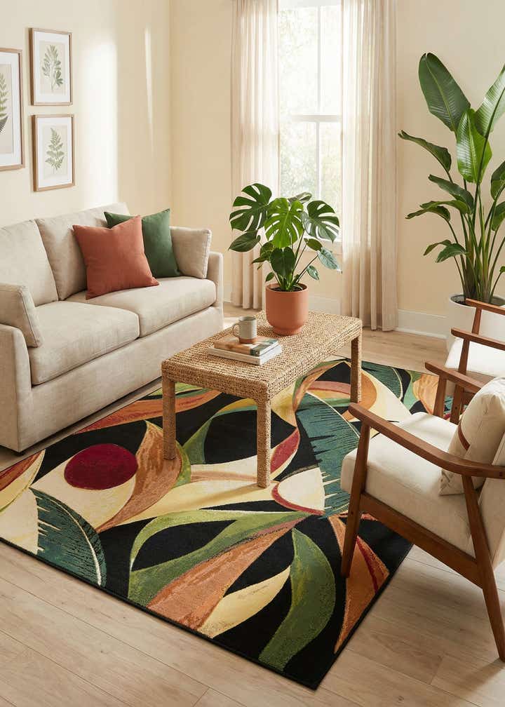 5' x 8' Easy-Clean Botanical Indoor / Outdoor Rug
