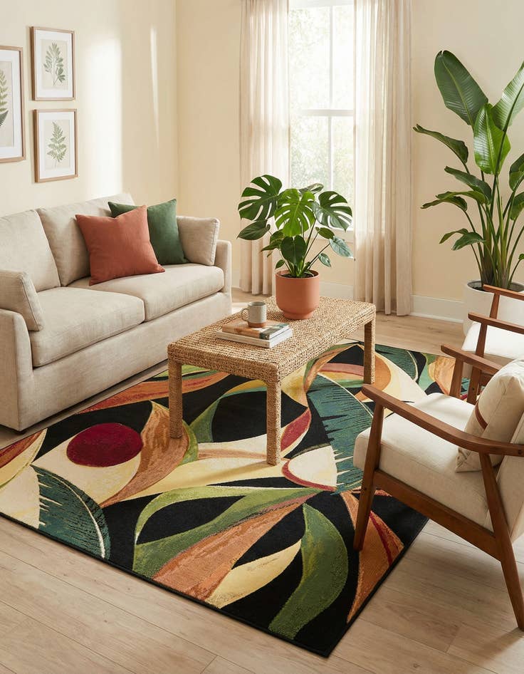 Detail image of 5' x 8' Easy-Clean Botanical Indoor / Outdoor Rug