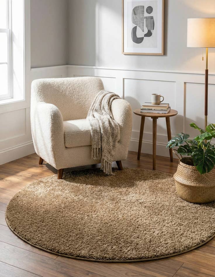 Detail image of  4' x 4' Soft Solid Shag Round Rug