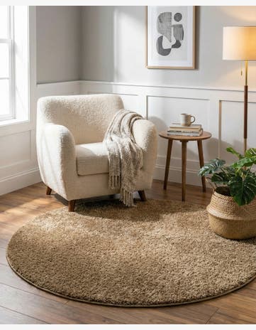 Khaki Soft Solid Shag Round Rug