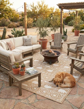 Taupe Easy-Clean Southwestern Indoor / Outdoor Rug
