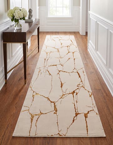White and Gold Vogue Geo Runner Rug