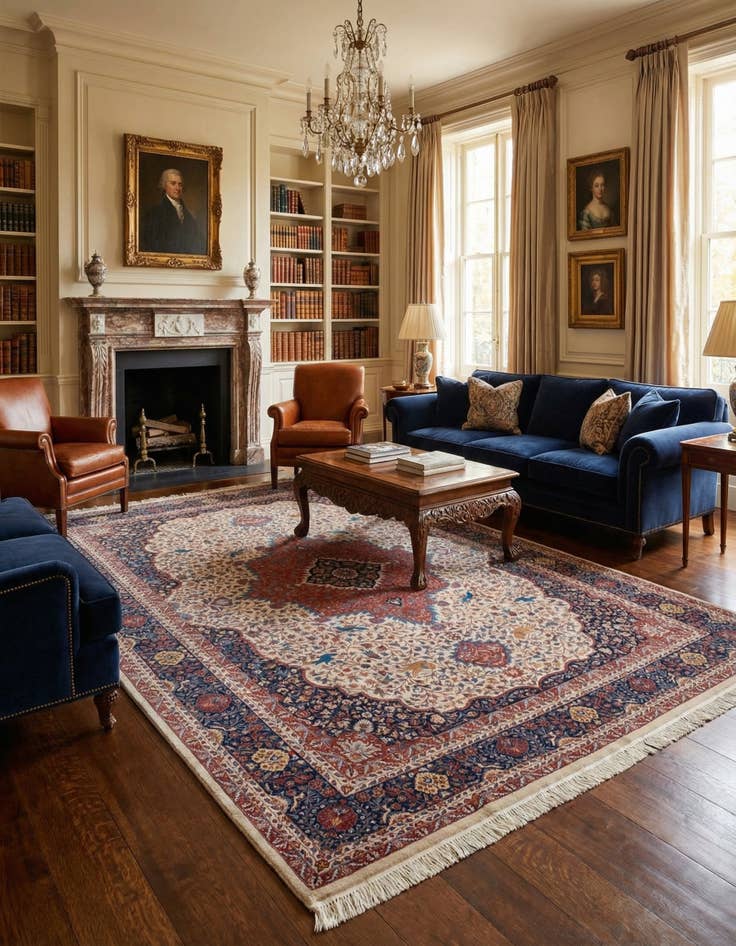 Detail image of 7' 2 x 9' 7  Hand Knotted Isfahan Oriental Wool Rug