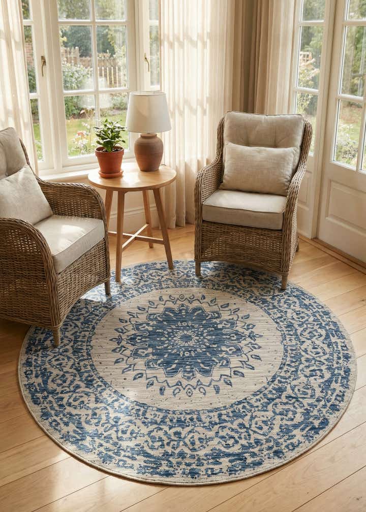 7' 10 x 7' 10 Easy-Clean Traditional Indoor / Outdoor Round Rug
