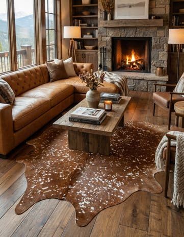 6' 9 x 7' Cowhide Leather Freeform Rug