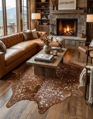 6' 9 x 7' Cowhide Leather Freeform Rug
