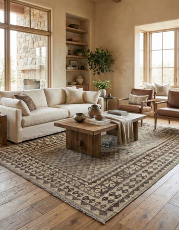 5' 9 x 8' 7 Hand Woven Kilim Maymana Wool Rug