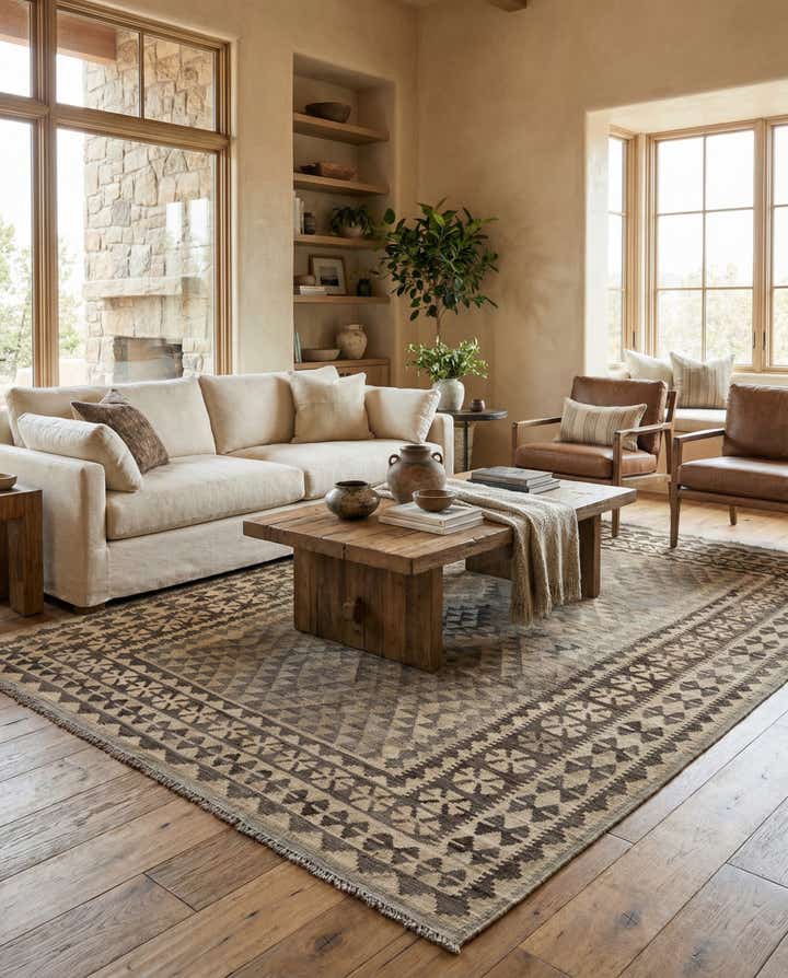 5' 9 x 8' 7 Hand Woven Kilim Maymana Wool Rug