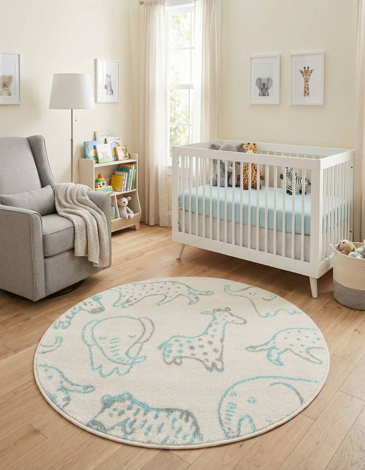 Detail image of 3' 3 x 3' 3 Animals Whimsy Kids Round Rug