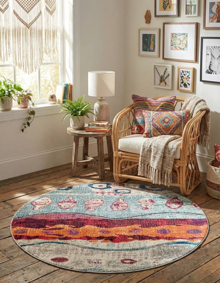 Detail image of  3' 3 x 3' 3  Washable Vivid Round Rug