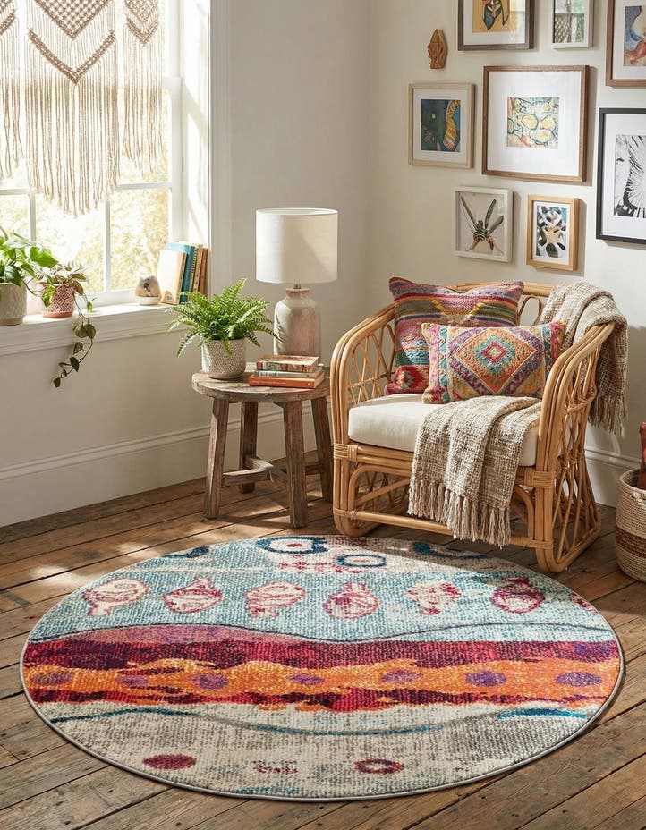 3' 3 x 3' 3 Washable Vivid Round Rug