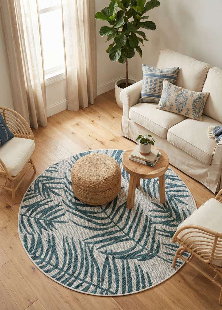 4' x 4' Easy-Clean Botanical Indoor / Outdoor Round Rug