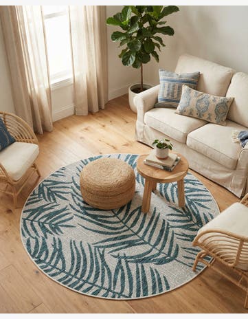 4' x 4' Easy-Clean Botanical Indoor / Outdoor Round Rug
