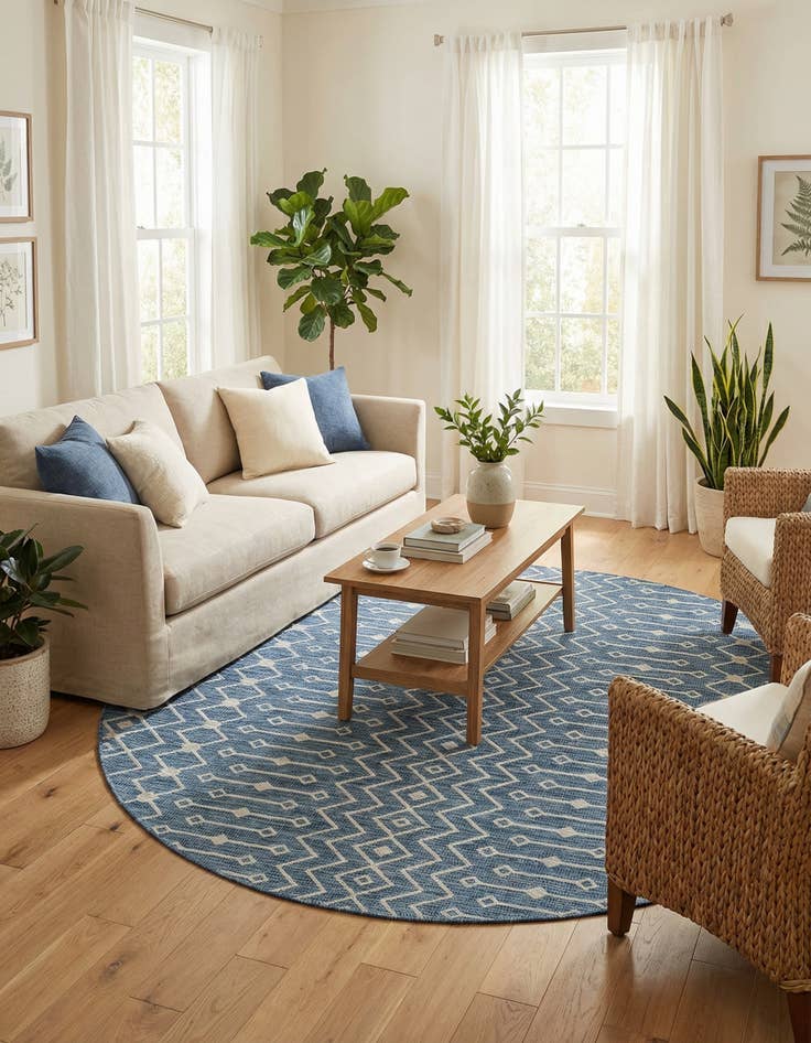 Detail image of 10' x 10' Easy-Clean Trellis Indoor / Outdoor Round Rug