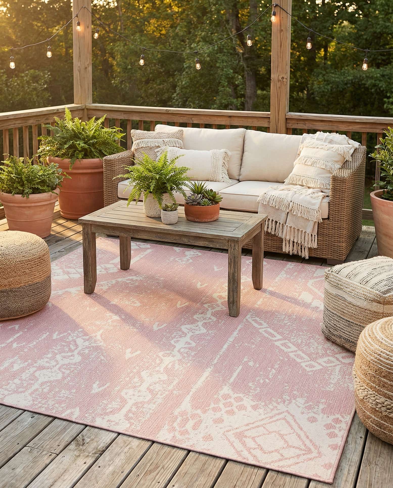 7' x 7' Easy-Clean Bohemian Indoor / Outdoor Square Rug