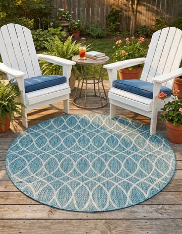 Light Aqua Easy-Clean Lattice Indoor / Outdoor Round Rug